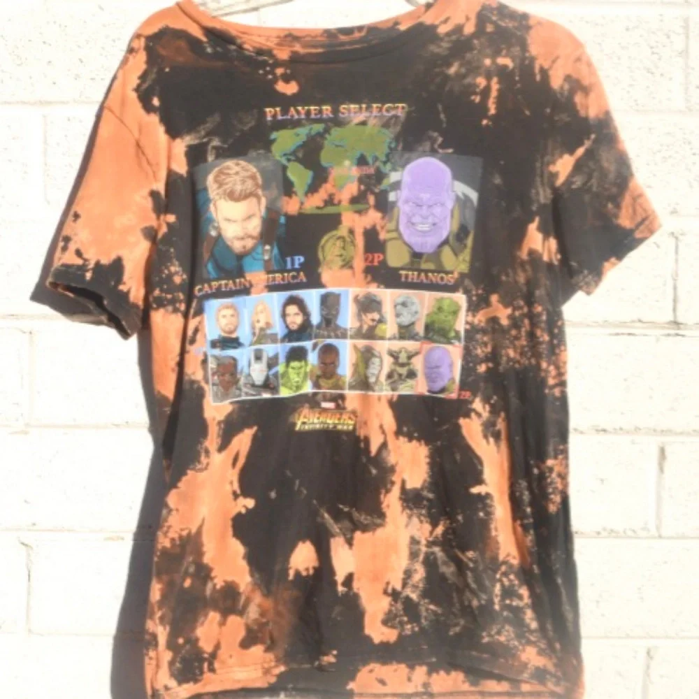 The Avengers Tie Dye Shirt Distressed Black Size Medium Youth